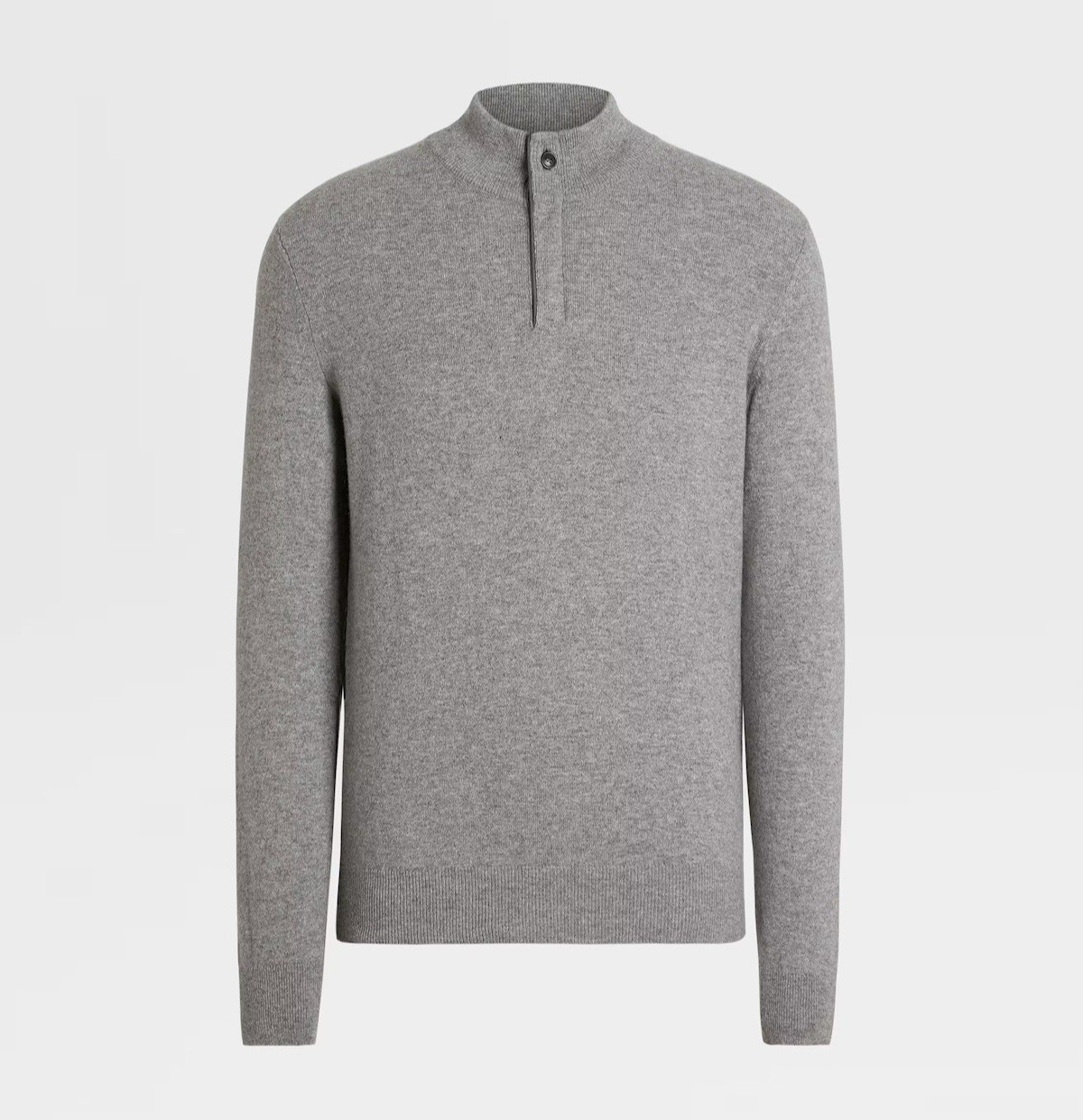 ZEGNA Oasi Cashmere Grey Melange Quarter Zip Leather Trim Mock Neck Sweater 54