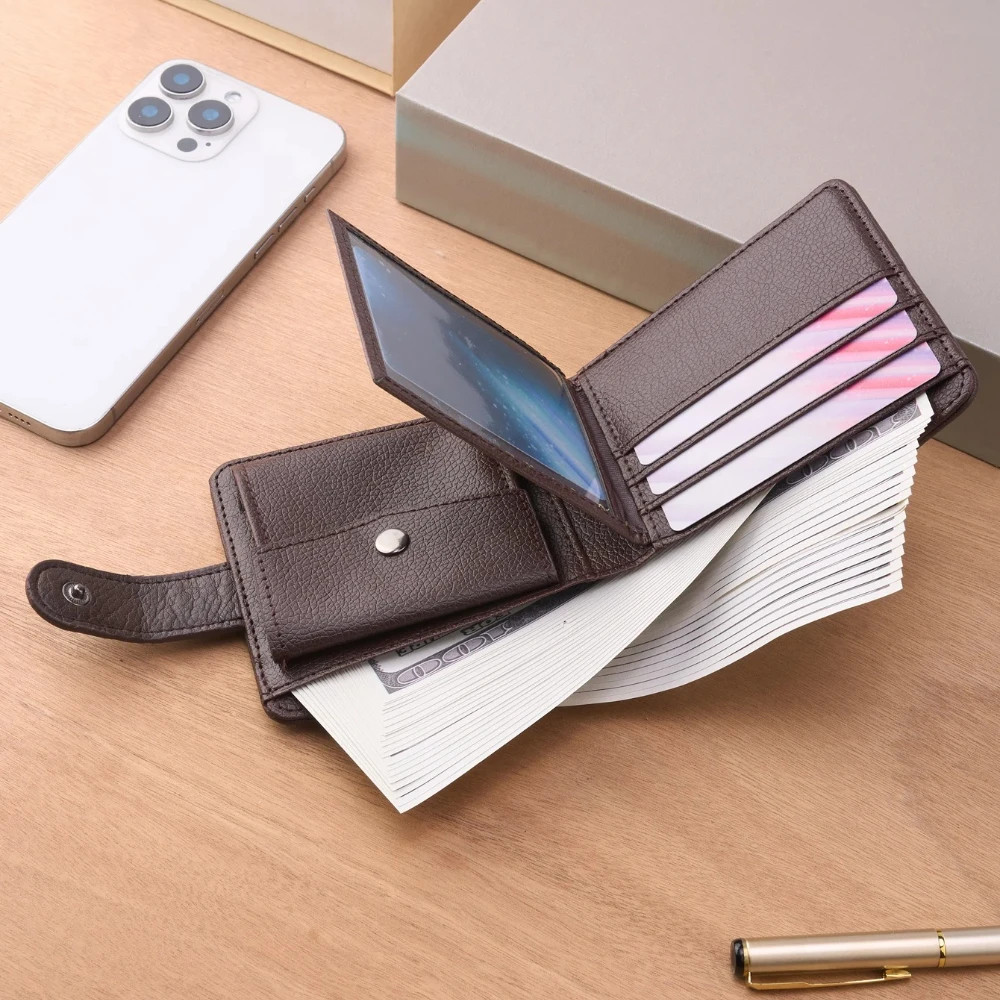 Men’s Slim Leather Wallet, Quality Zipper Purse with Coin Pocket, Male Business