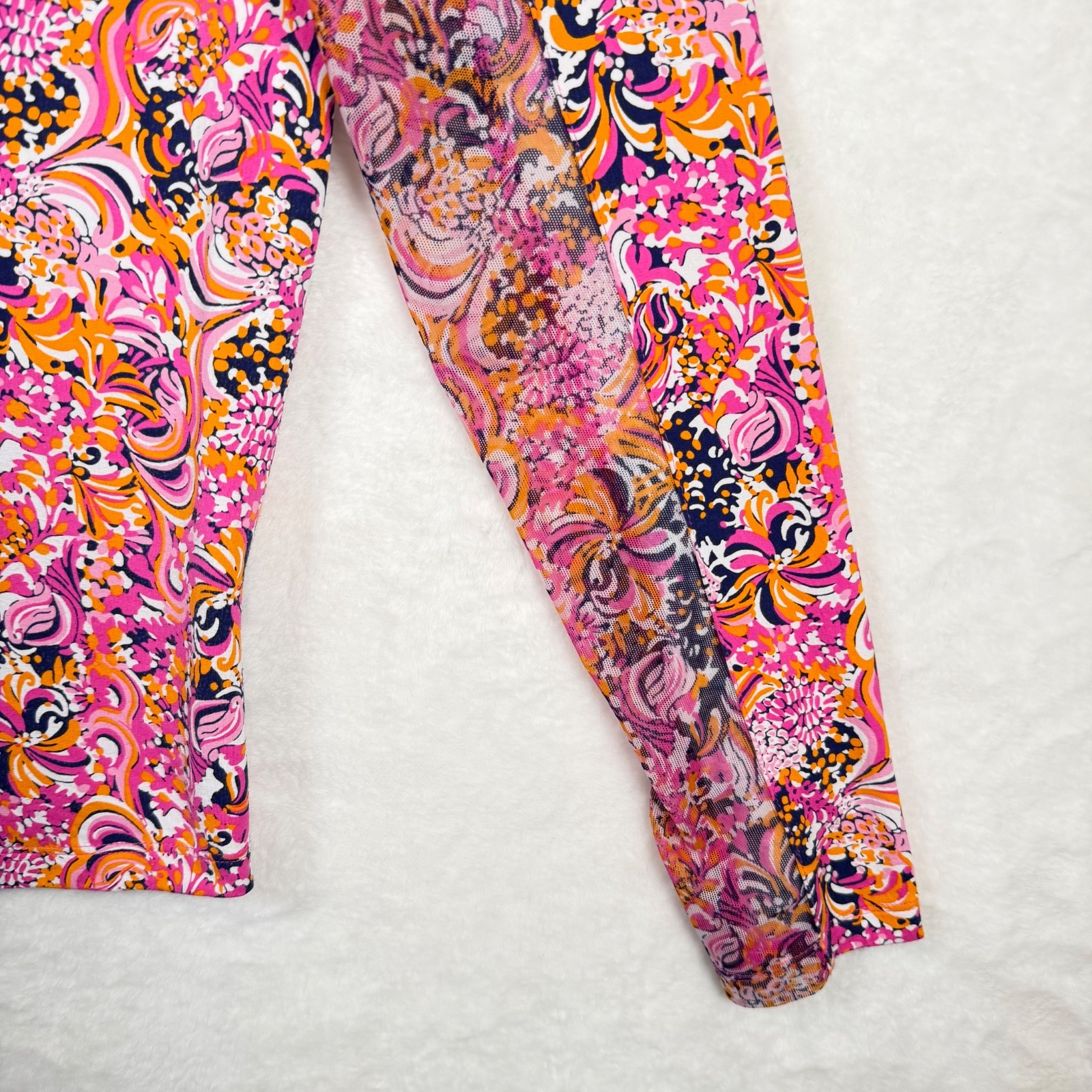 IBKUL 1/4 Zip Golf Top Women’s M Pink Orange Floral Geo UPF 50+ Cooling Shirt