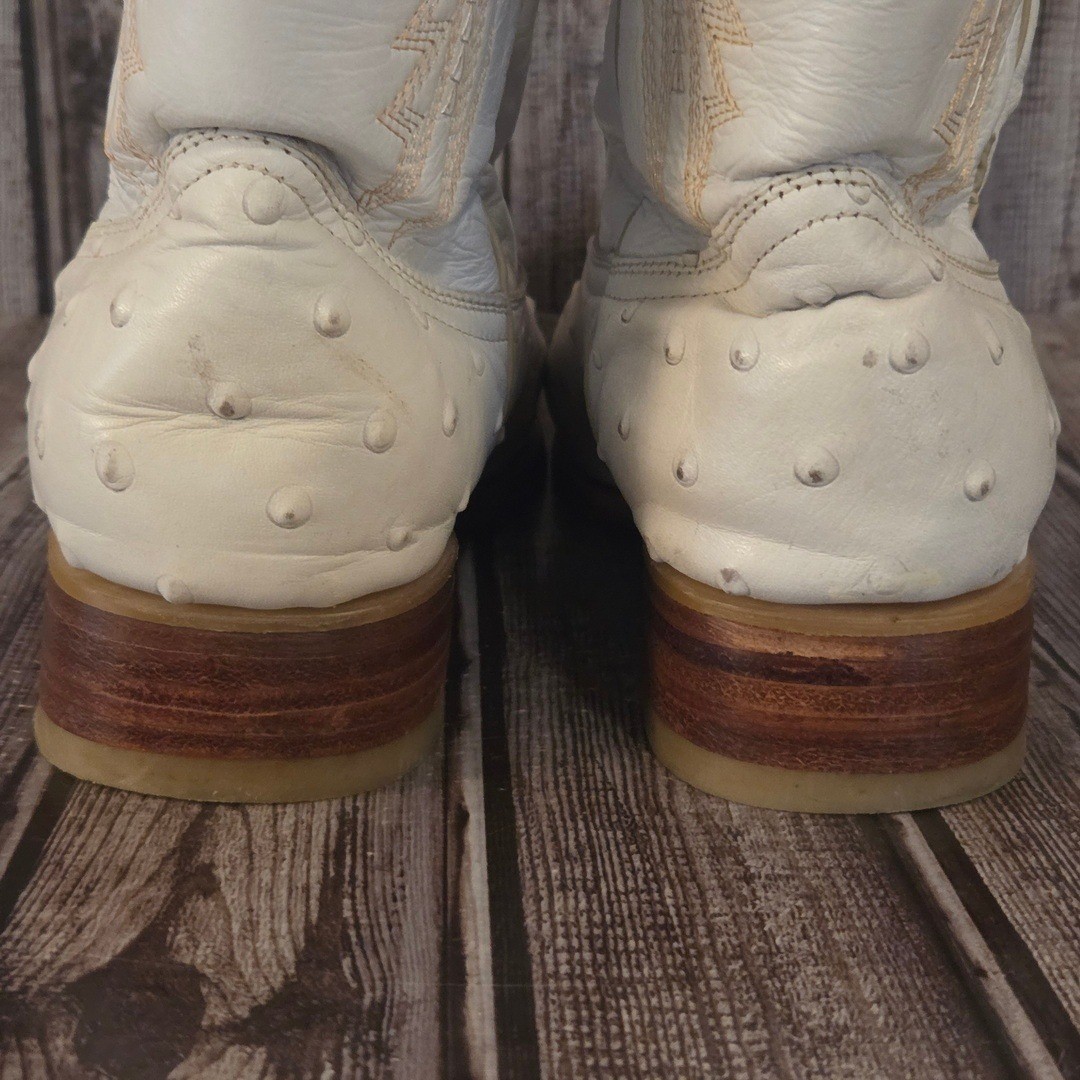Sz 8.5 US Mens Los Gueritos Full Quill Ostrich White Western Cowboy Boots VGUC