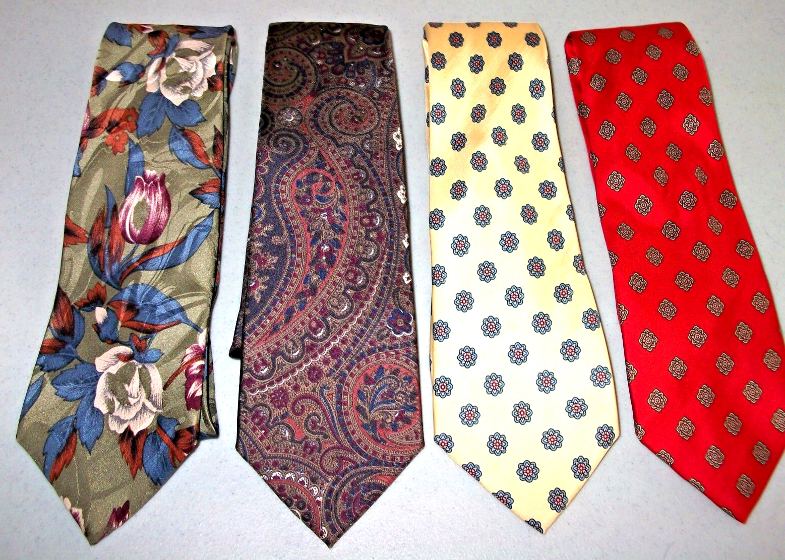 4 PIERRE CARDIN Silk NECKTIES Multi-Color Classic (57-60 in) 3 Paisley 1 Floral