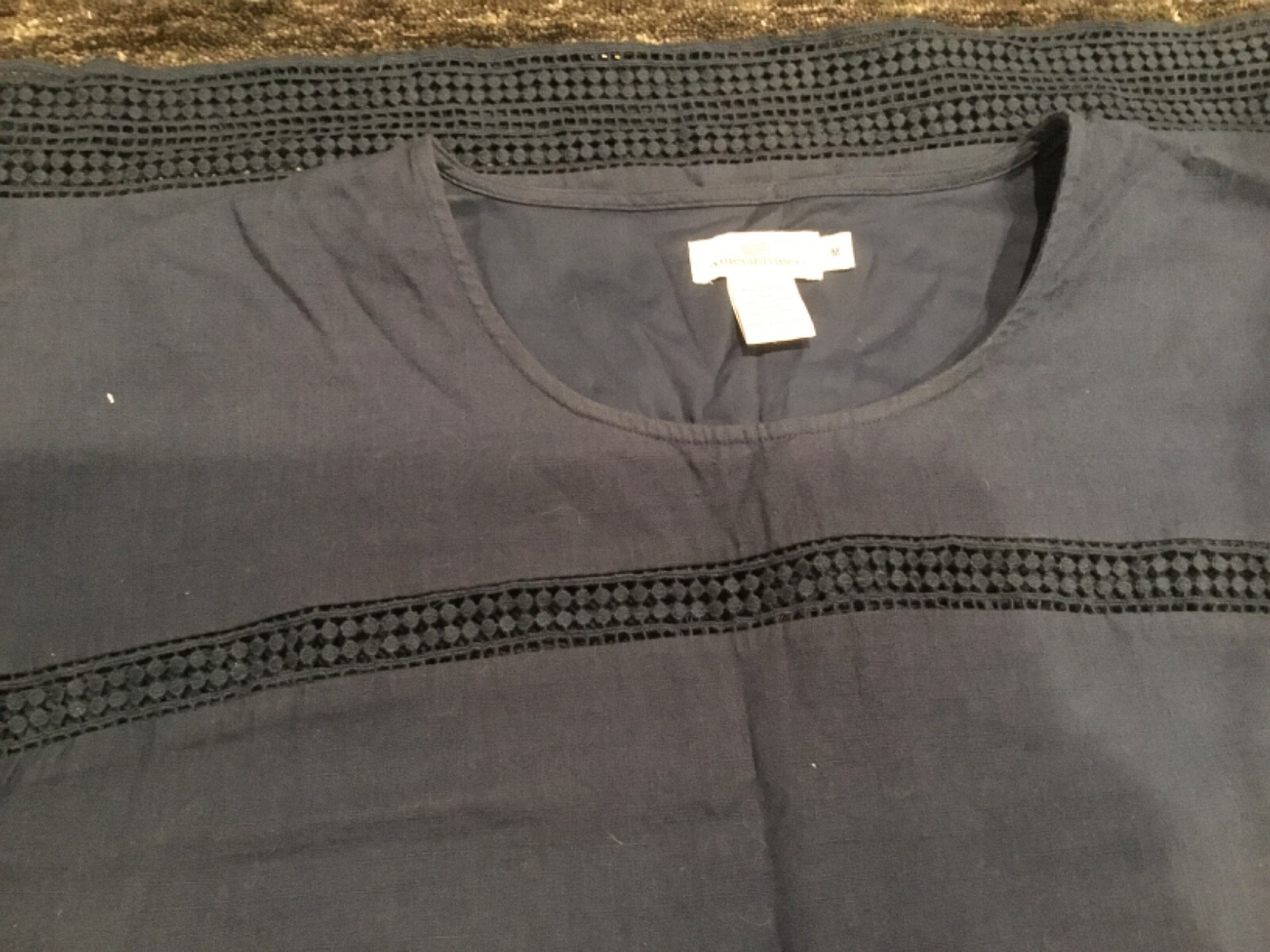 Vineyard Vines Navy Cotton Crocheted Sz M Summer Beach Shift Dress Pull Over