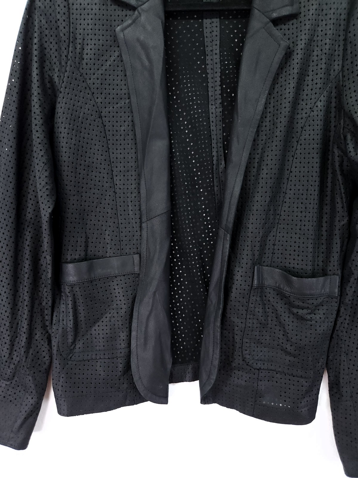 My Tribe Perforated 100% Leather Open Front Jacket Black Women’s Medium