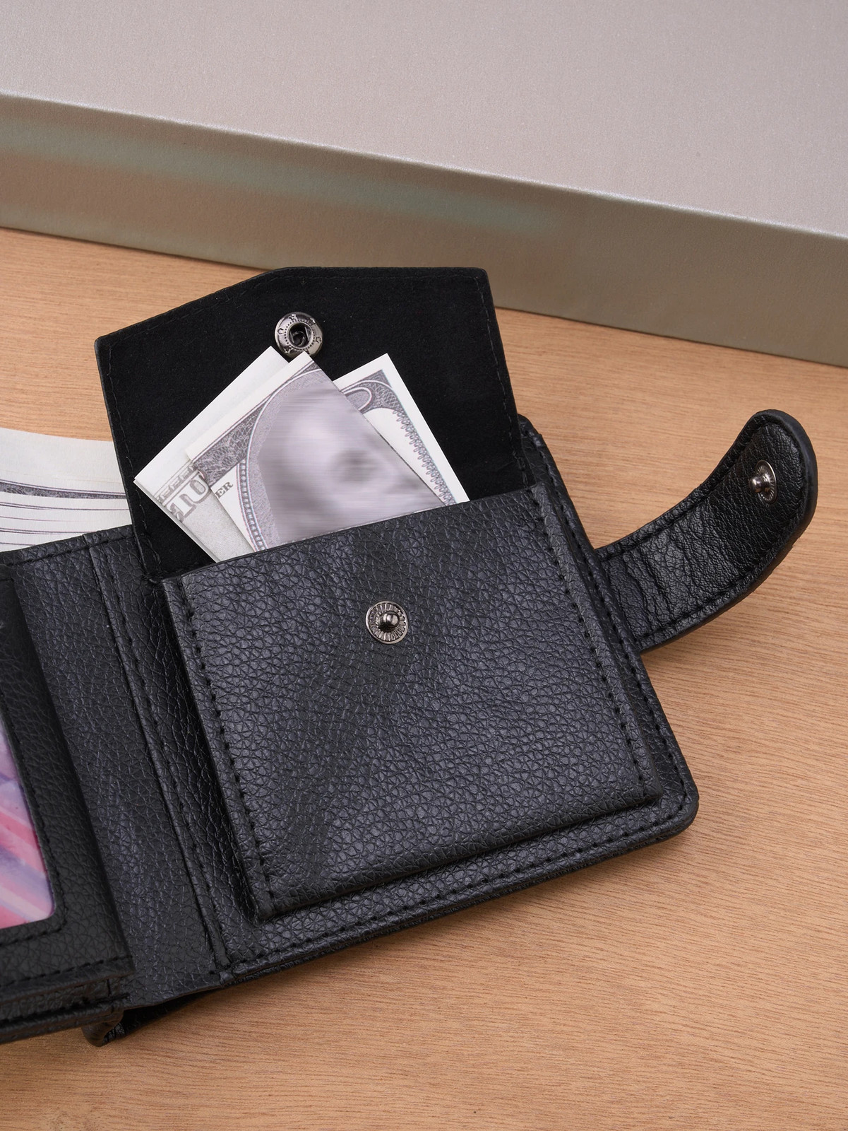 Men’s Slim Leather Wallet, Quality Zipper Purse with Coin Pocket, Male Business