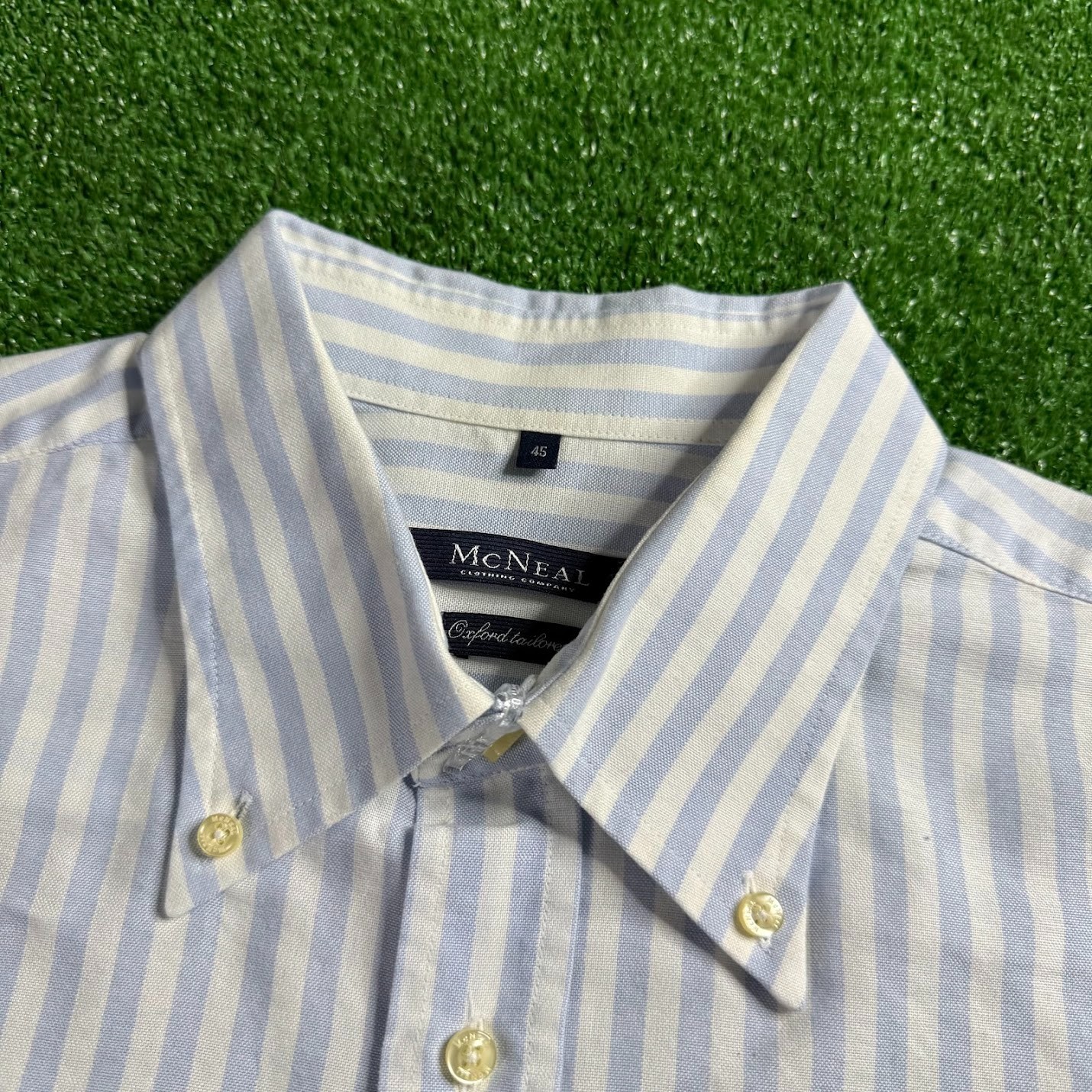 McNeal Long Sleeve Button Down Striped Blue Oxford Tailored Casual Shirt Size 45
