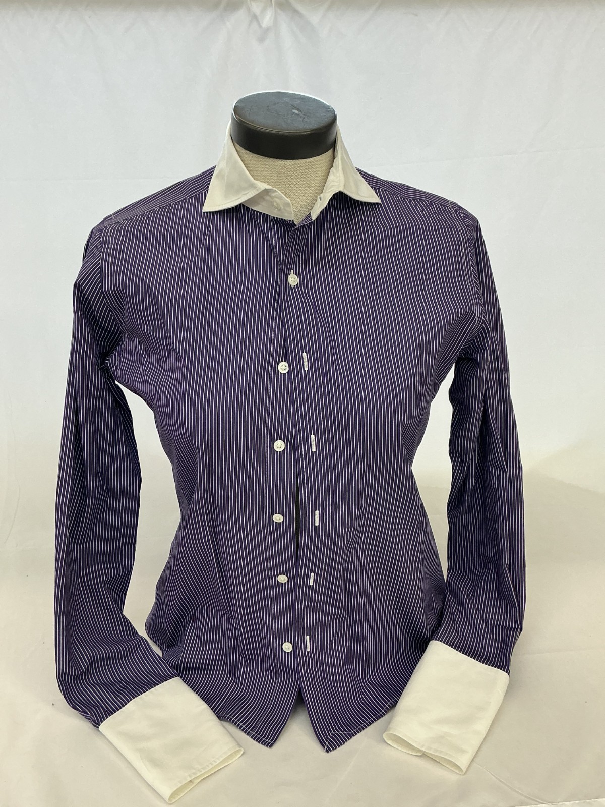Ralph Lauren Black Label Purple Cotton Striped Button Down Shirt Top Size 4