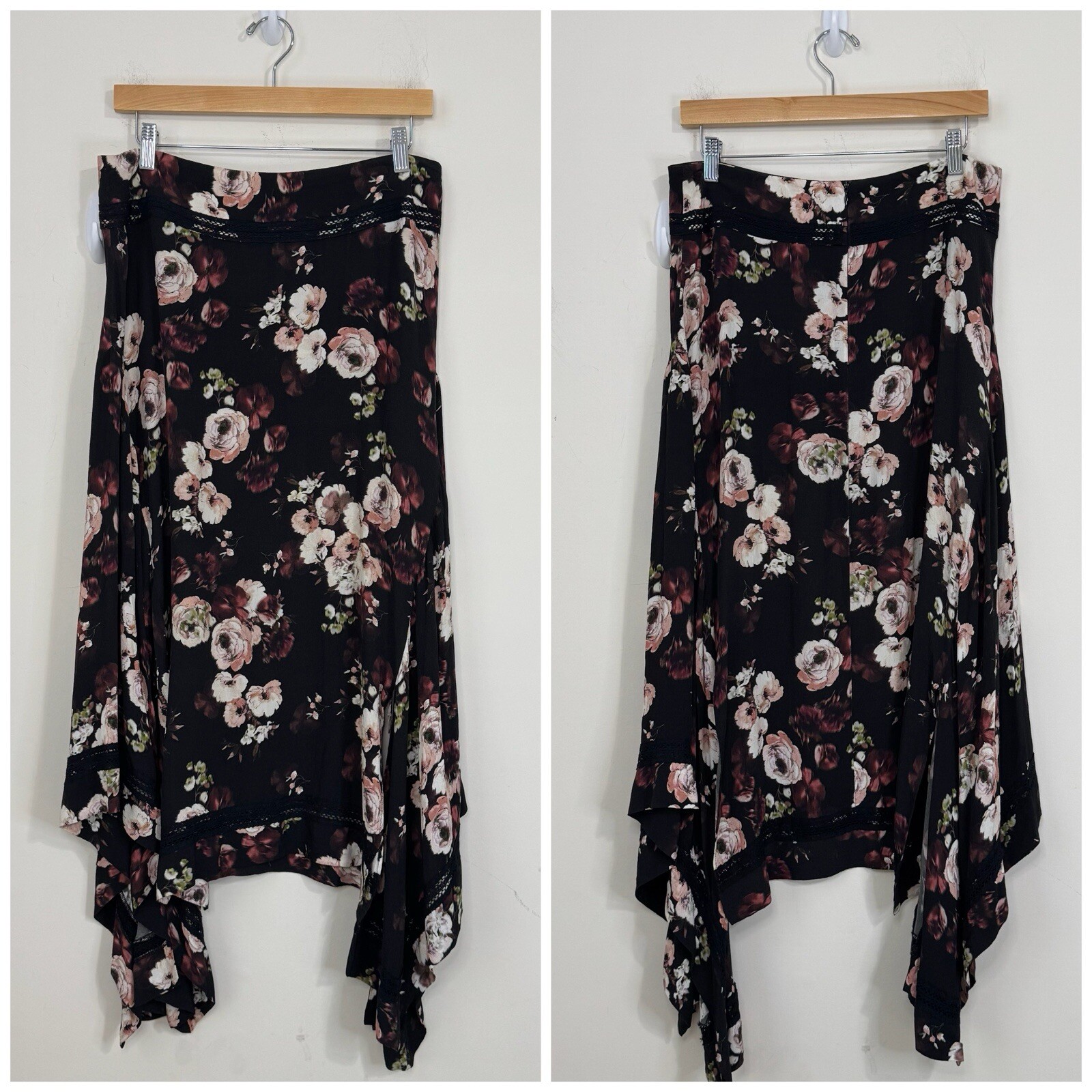 Veronika Maine Floral Asymmetrical Flare Midi Skirt Size 10 Multicolor
