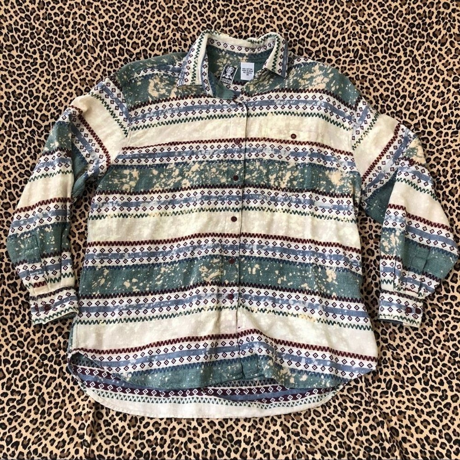 1X Vintage Rework Top Long Sleeve Button Down Indie Western Mori Kei Hippie Vtg