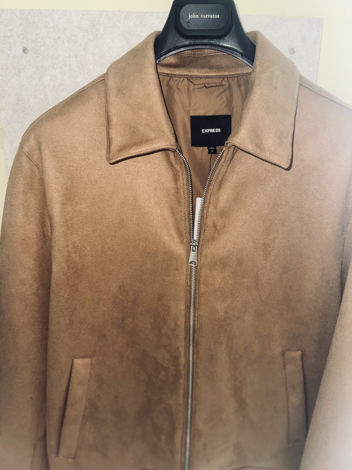 NWT Express Faux Suede Trucker Jacket Men’s Medium Brown Full Zip MSRP $228