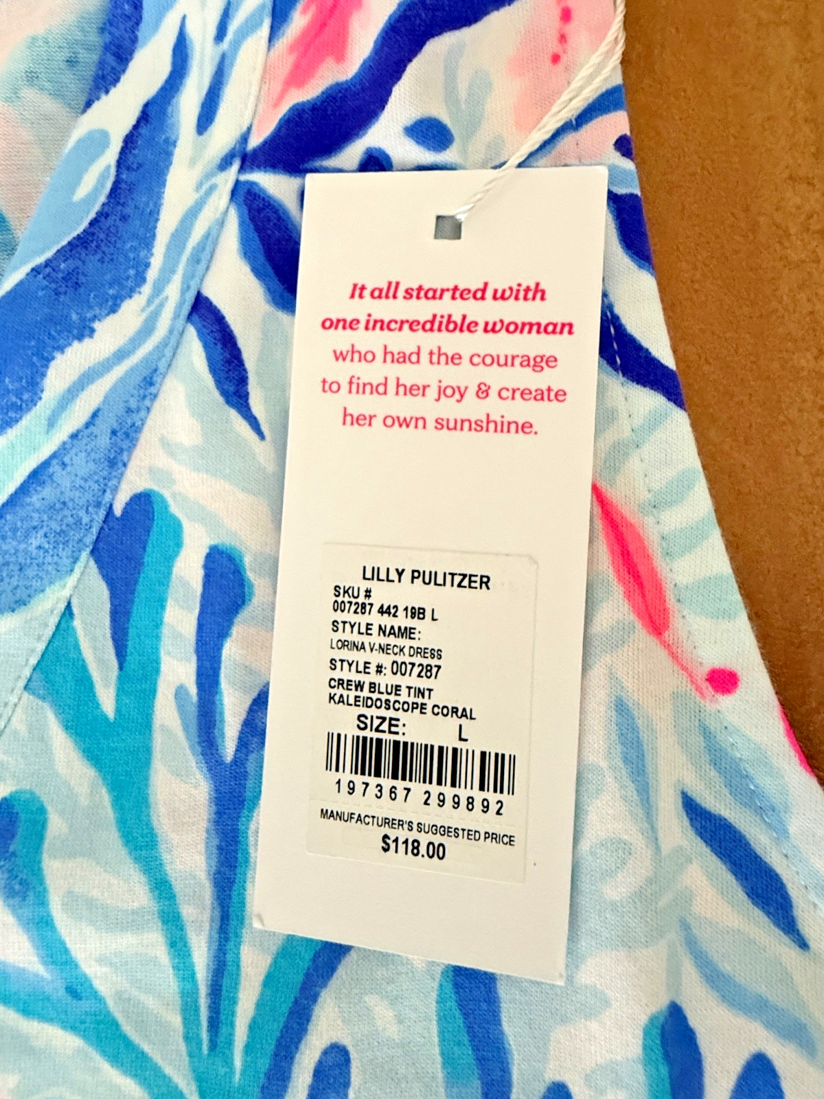 Lilly Pulitzer Sz LARGE Lorina V-Neck Dress in Crew Blue Kaleidoscope Coral- NWT
