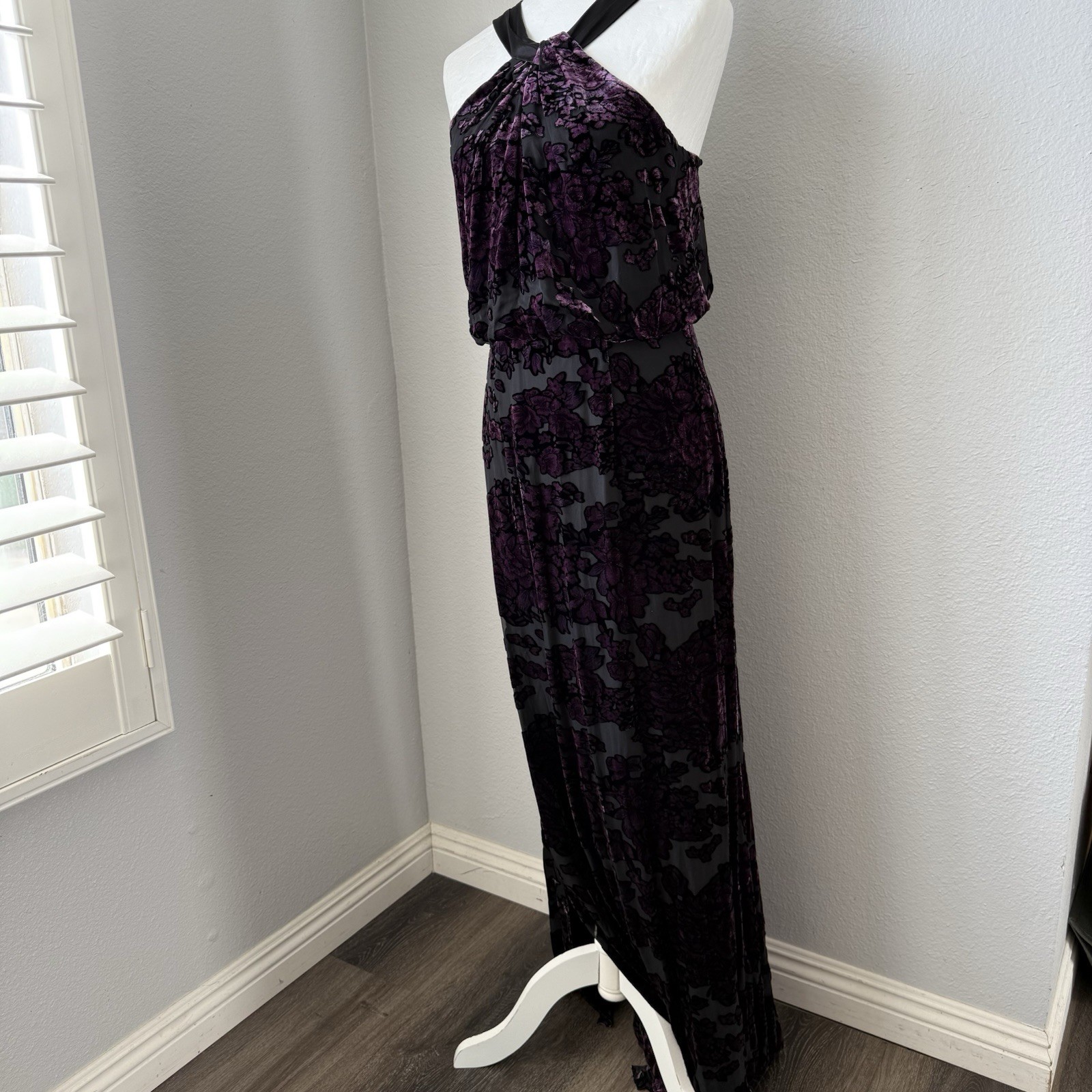 Aidan Mattox Purple Burnout Velvet Maxi Dress Gown Whimsigoth Gothic 4 Vtg