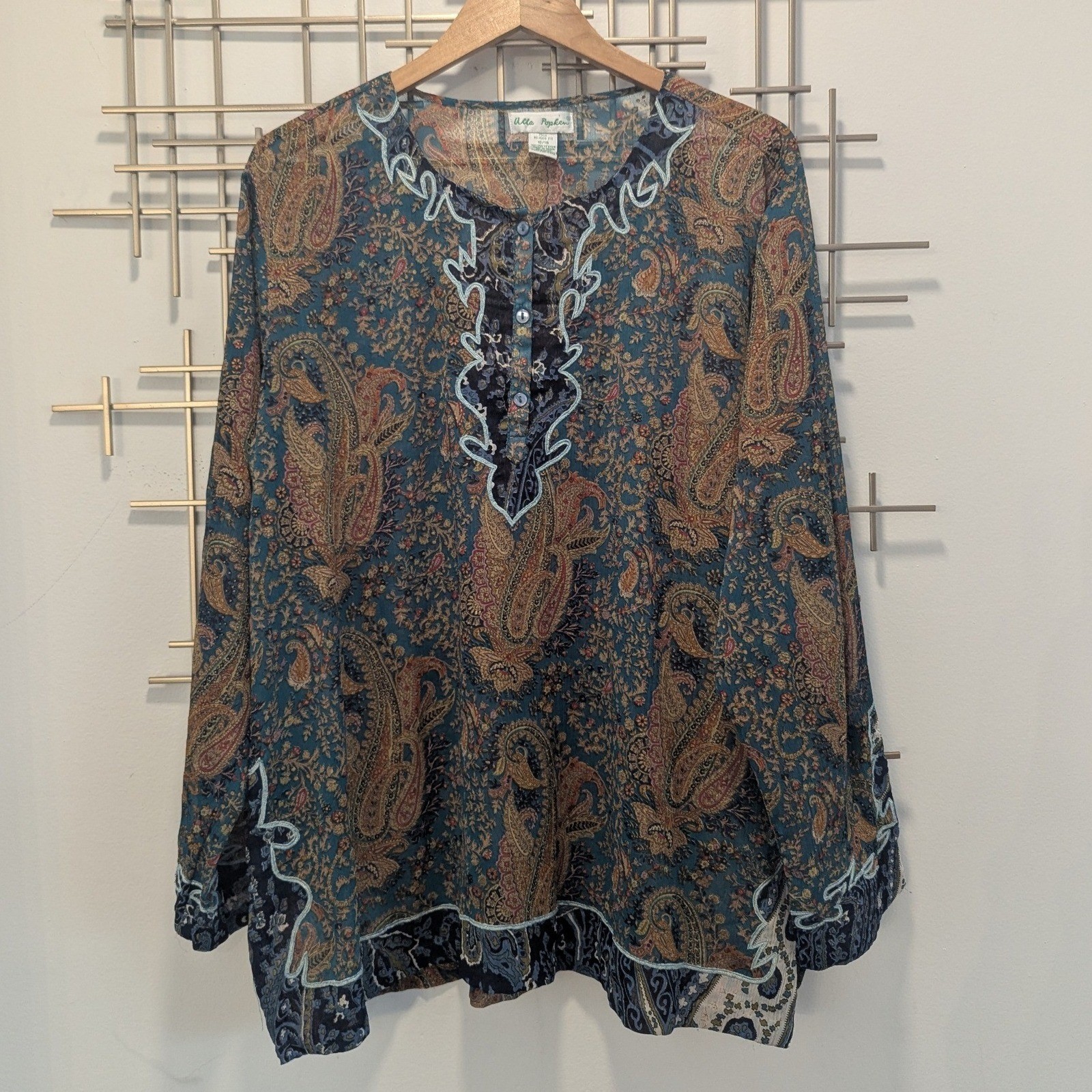 Ulla Popken Paisley Print Tunic Semi Sheer Blouse Top Women’s Size 16/18 Boho