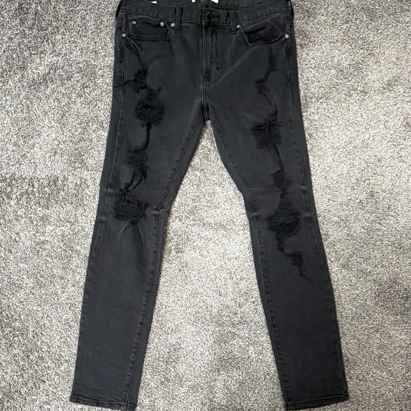 PacSun Men’s Black Skinny Fit Distressed Stretch Denim Jeans Dark Wash 5-Pocket