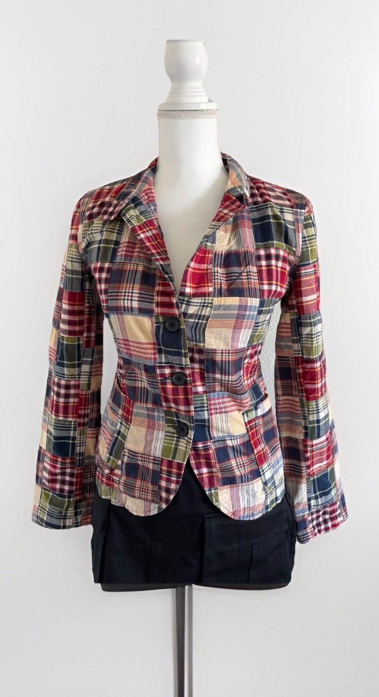 J.CREW Multicolor Plaid Blazer Jacket Button Front Collared Lined Pockets M