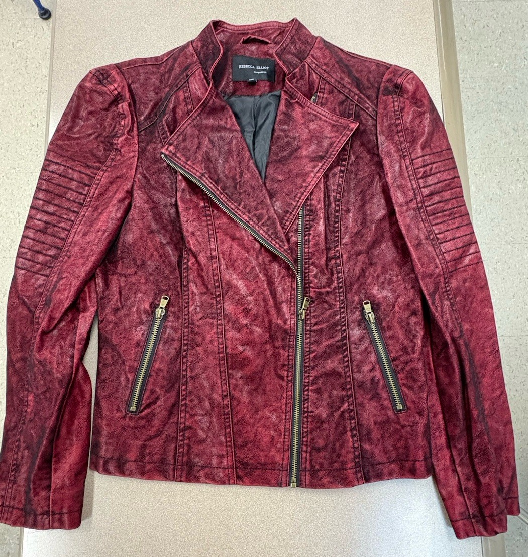 Burgundy Blood Red Moto Jacket Faux Leather Zippers Biker Rock Goth Small