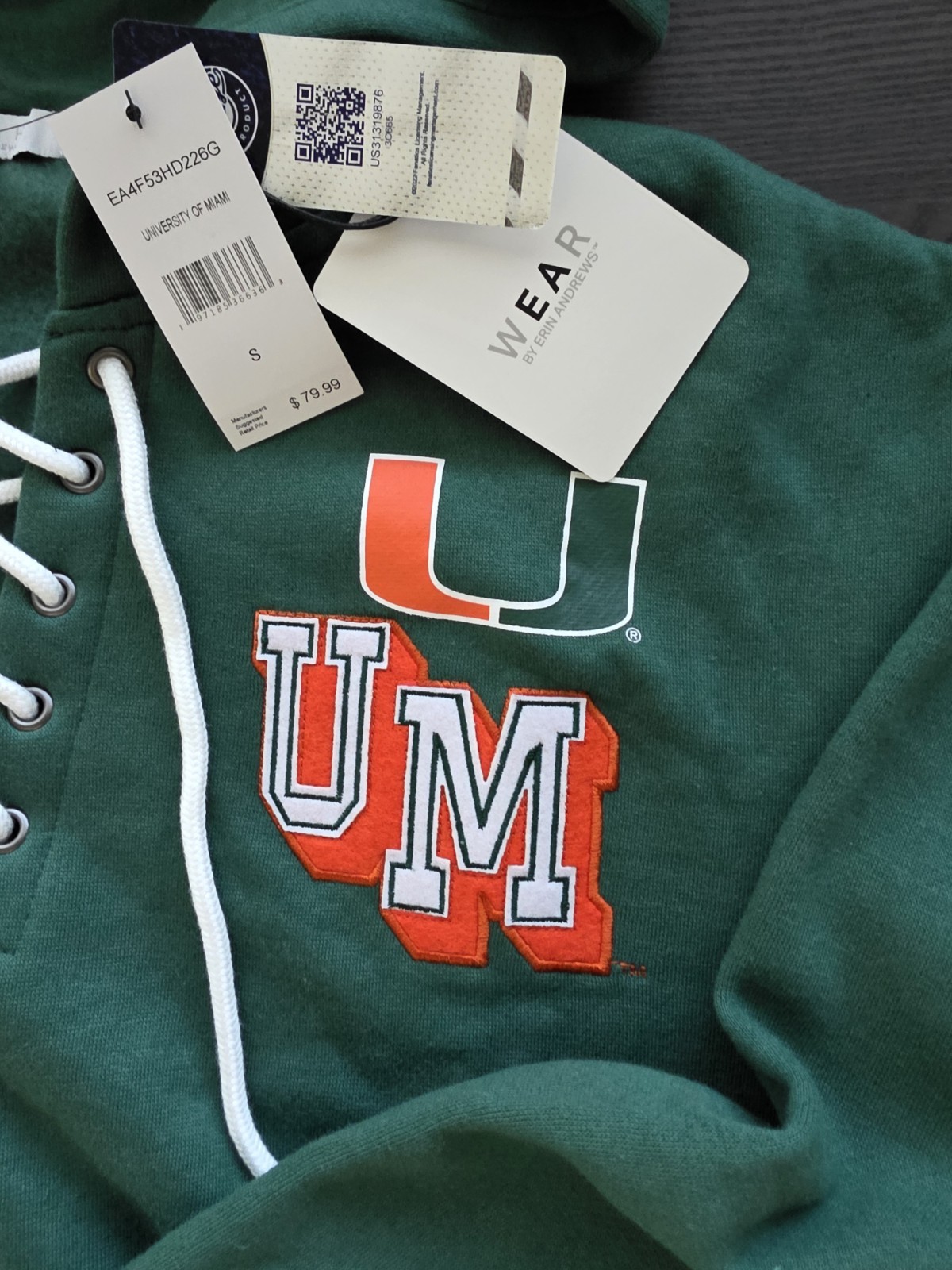 University of Miami Hurricanes Hoodie Size Medium NWT Wear by Erin Andrews