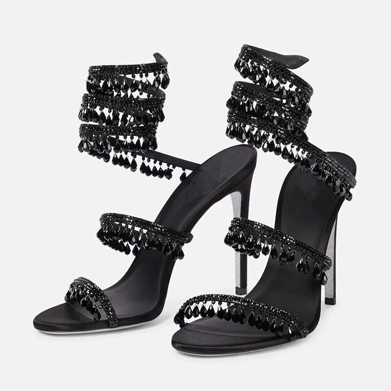 S-shaped Strap Womens Rhinestones Open Toe Slip On High Stiletto Heel Sandals