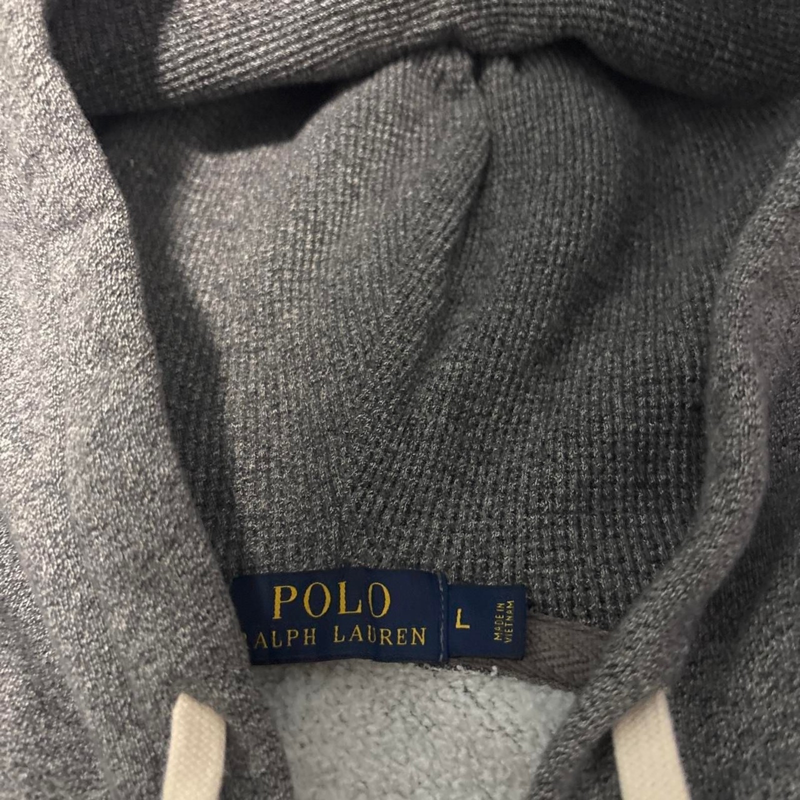 Polo Ralph Lauren Dark Gray Waffle Knit Hood Black Pony Zip Up Hoodie Men Large