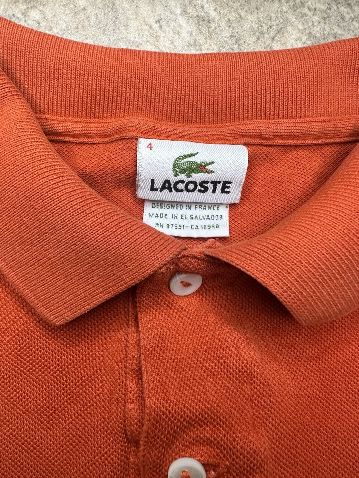 Lacoste Men’s 4 Orange Solid Short Sleeve Collared Polo Shirt Crocodile Logo#24