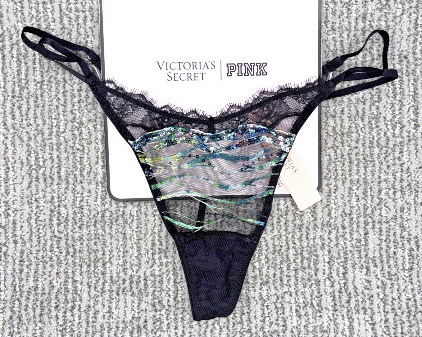 Victoria’s Secret Very Sexy NWT XXL Black Siren Sequin Strappy V String Panty