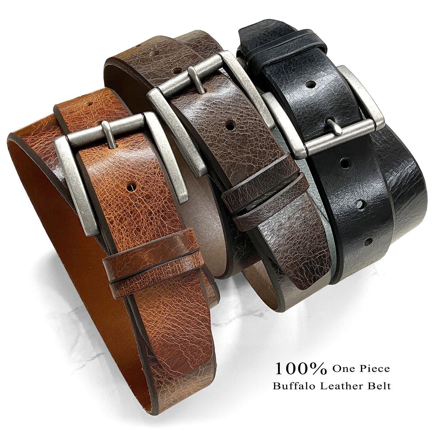 Classic Casual Full Leather Belt Vintage 100% Genuine Leather Belt 1-1/2″ wide