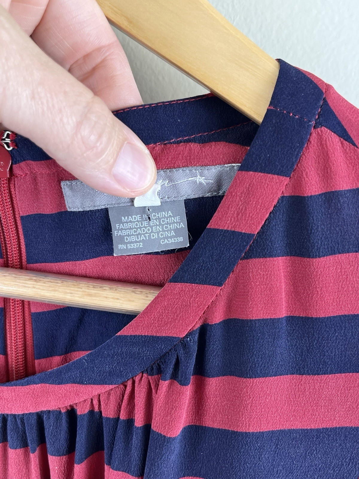 Tegan 100% Silk Dress Sz 4 Long Sleeve Nautical Red Blue Stripped Preppy Pockets