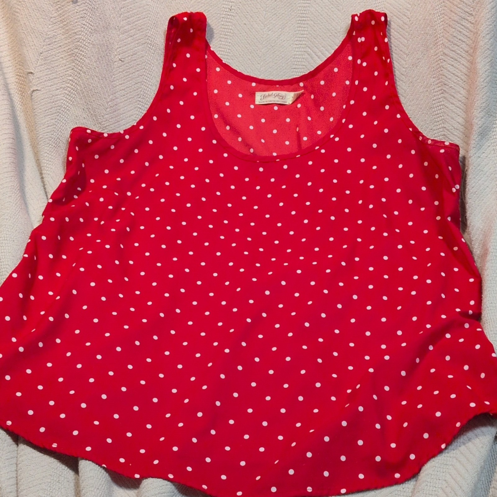 Faded Glory Women’s Red/White Polka Dot Scoop Neck Tank Top XL Polyester