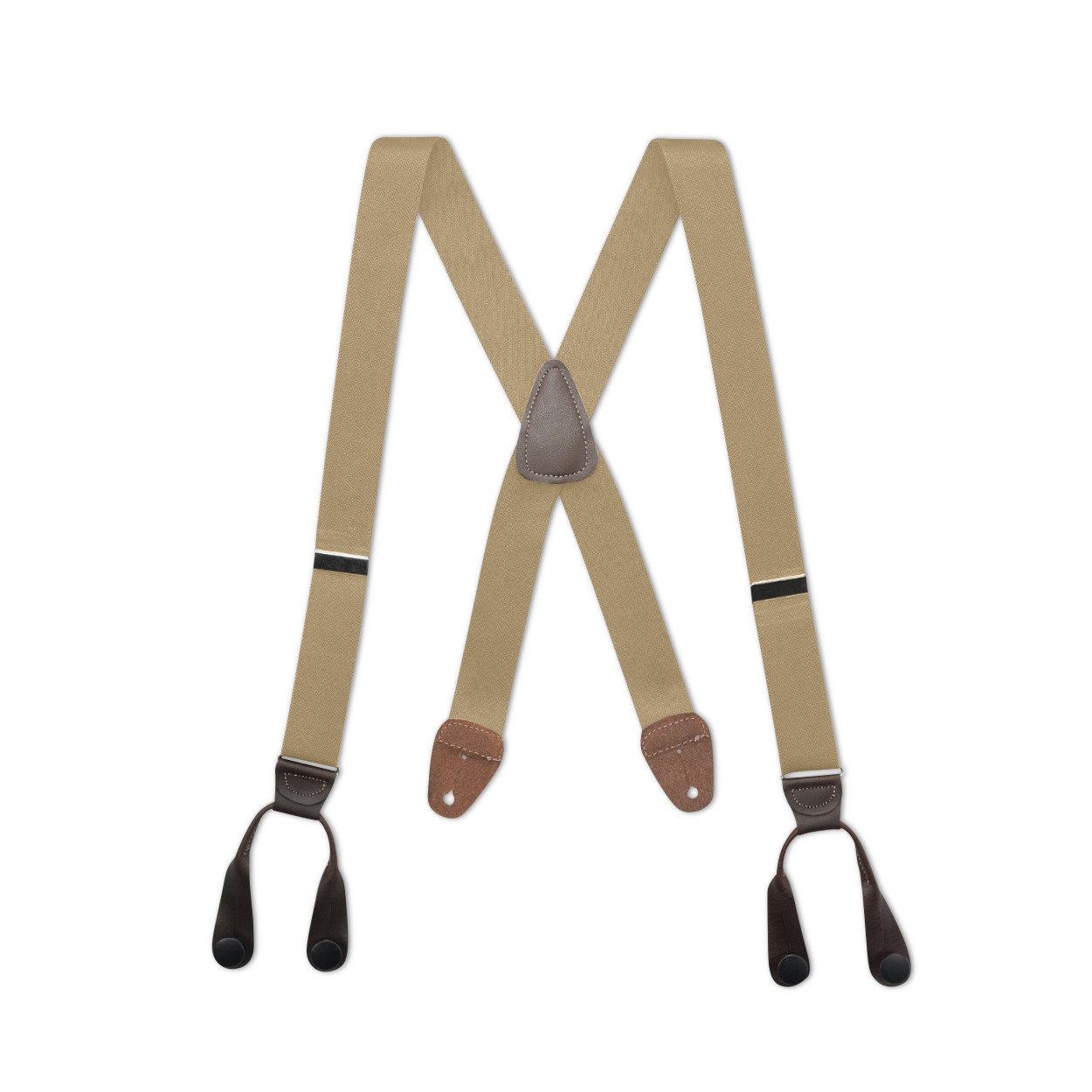 Men’s X Style Button On Suspenders in 1 1/4″ with Leather, USA Made