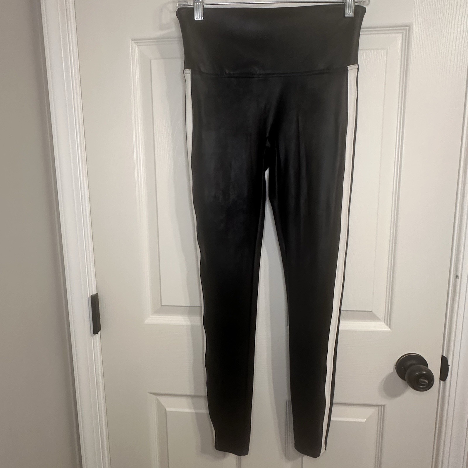 SPANX Black Faux Leather High-Waisted Firm Shaping Leggings Women’s M