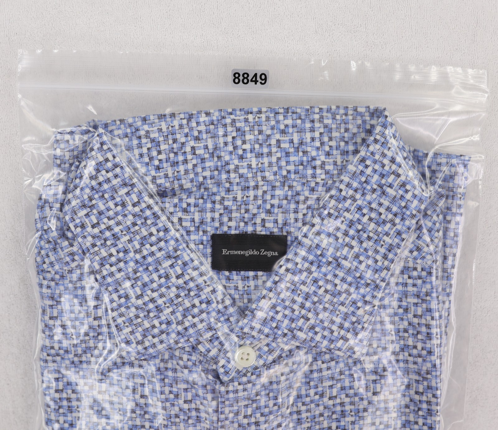 Ermenegildo Zegna Shirt Mens XXL Blue Broken/Brushstroke Print Short Sleeve