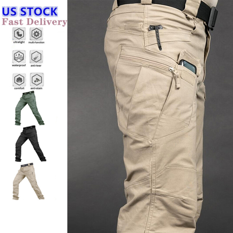 Mens Cargo Pants Tactical Waterproof Work Pants Outdoor Hiking Combat Trousers