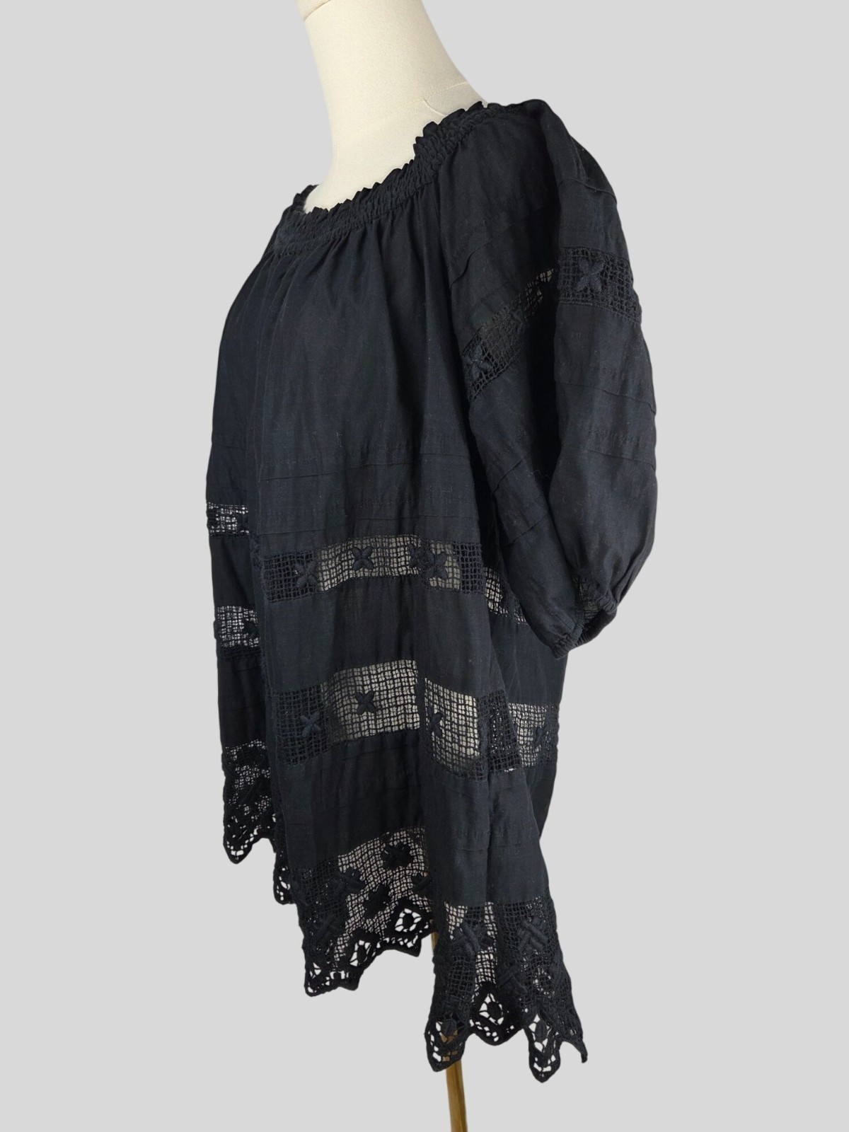 Free People Sounds Of Summer Crochet Tunic Top S Off-Shoulder Black Boho Witchy