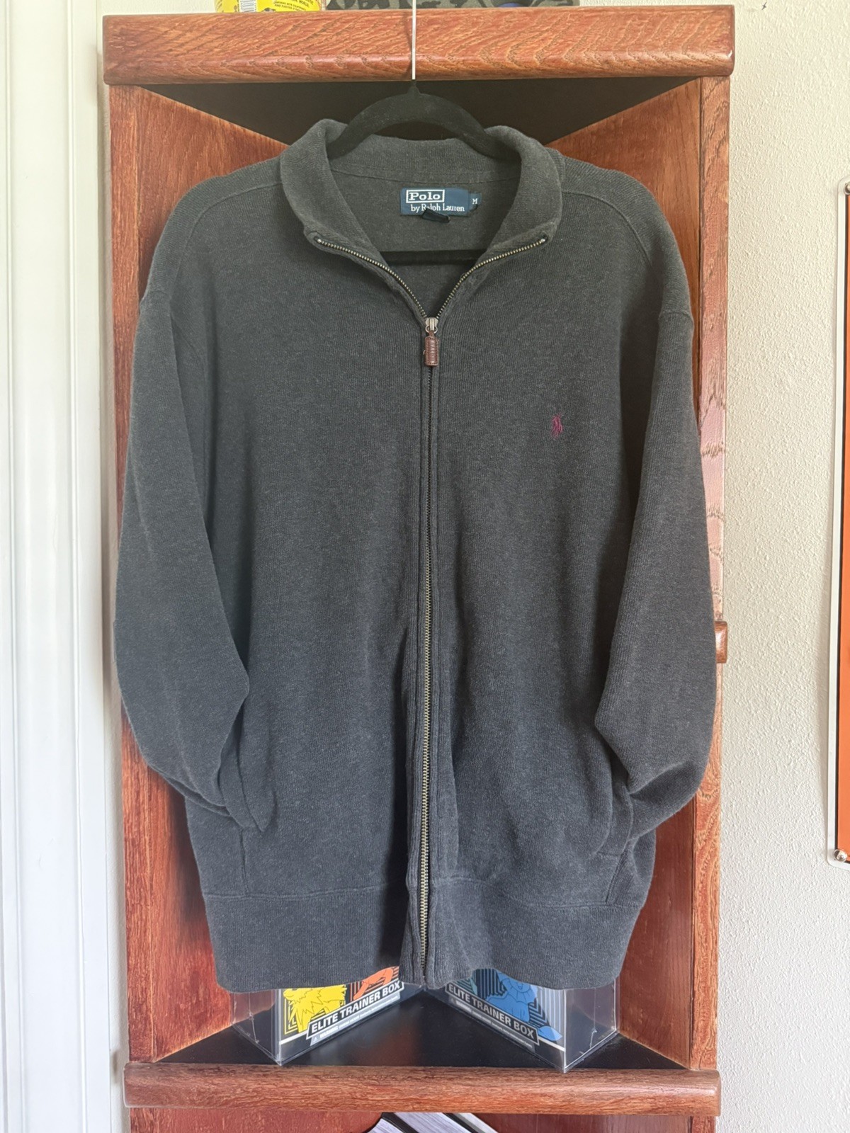 Polo Ralph Lauren Sweater Sz M Medium Charcoal grey Zip Pullover L7