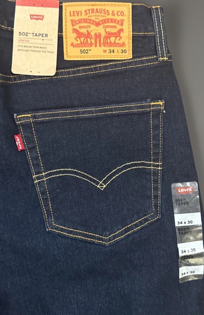 Levi’s 502 Stretch Taper Flex Blue Jeans Men’s 34×30 Dark Wash