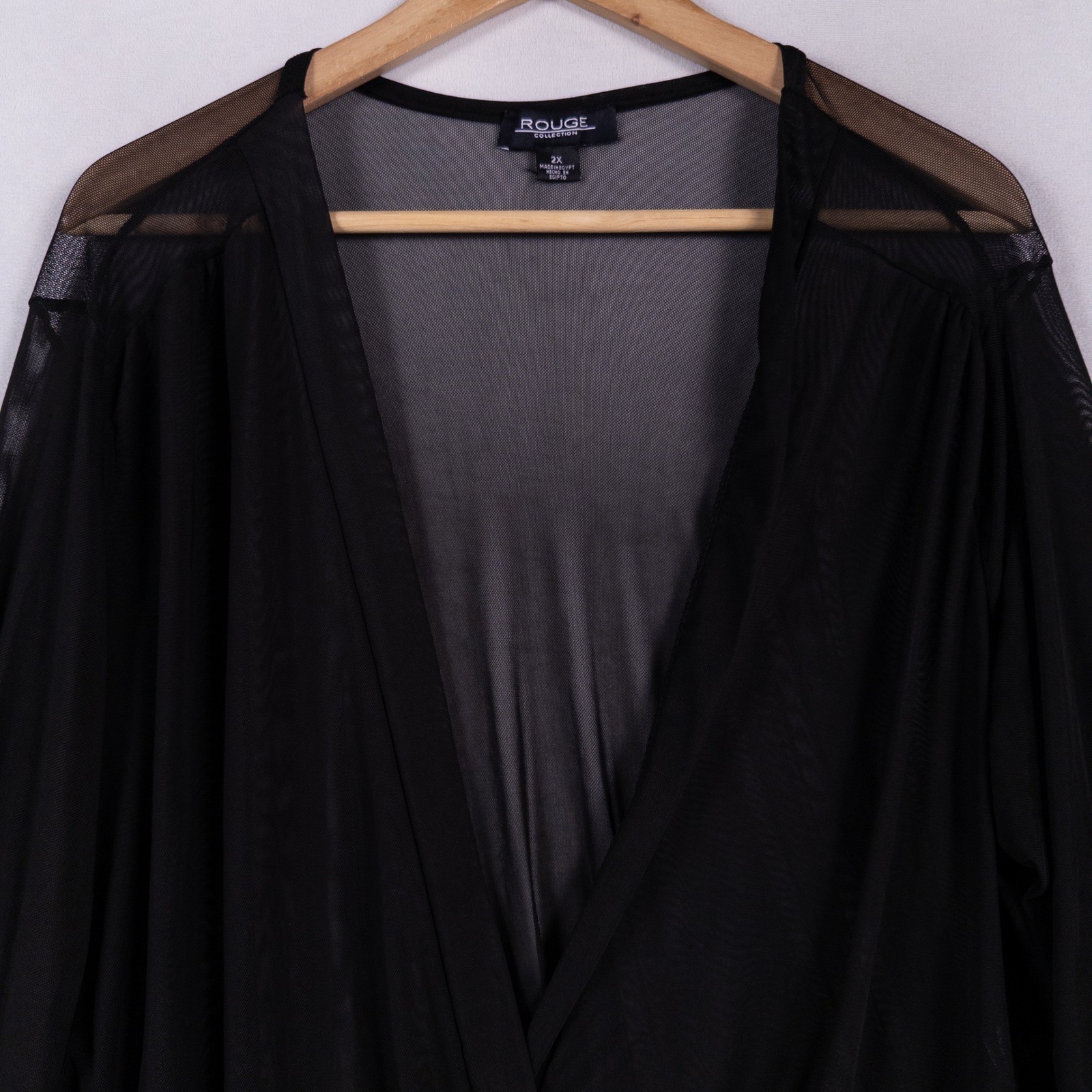 Rouge Collection Bodysuit Womens 2X Black Sheer Mesh Deep V Neck Stretch Sexy