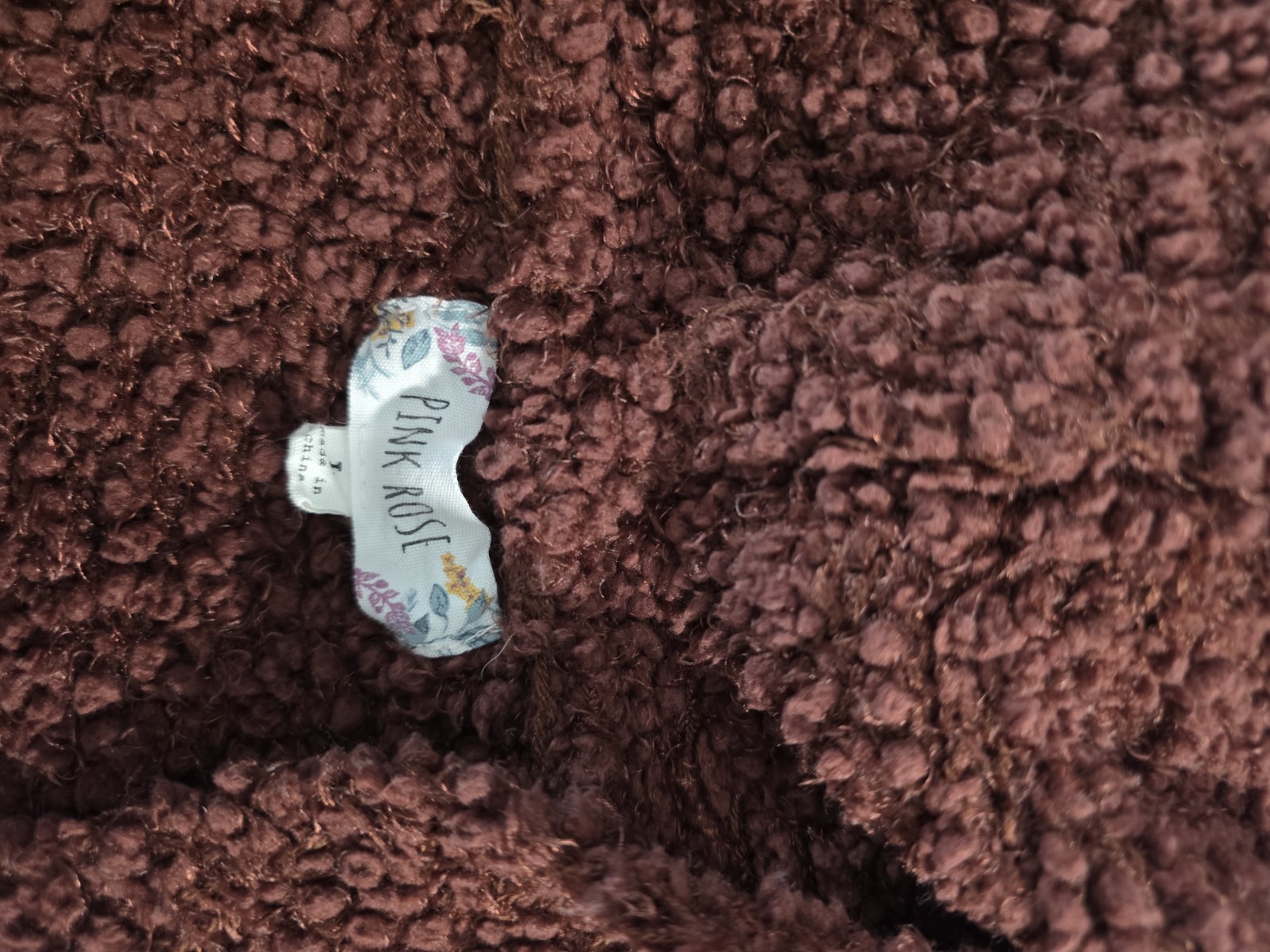 Pink Rose Plush Curly Sherpa Jacket – Burgundy Size Large