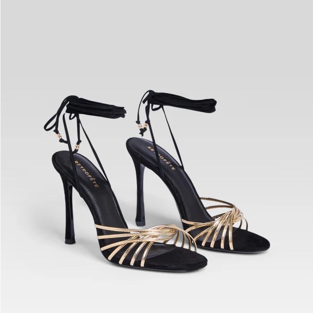 Retrofete Lucio Sandal Black Gold NIB MSRP $400 Size 7.5