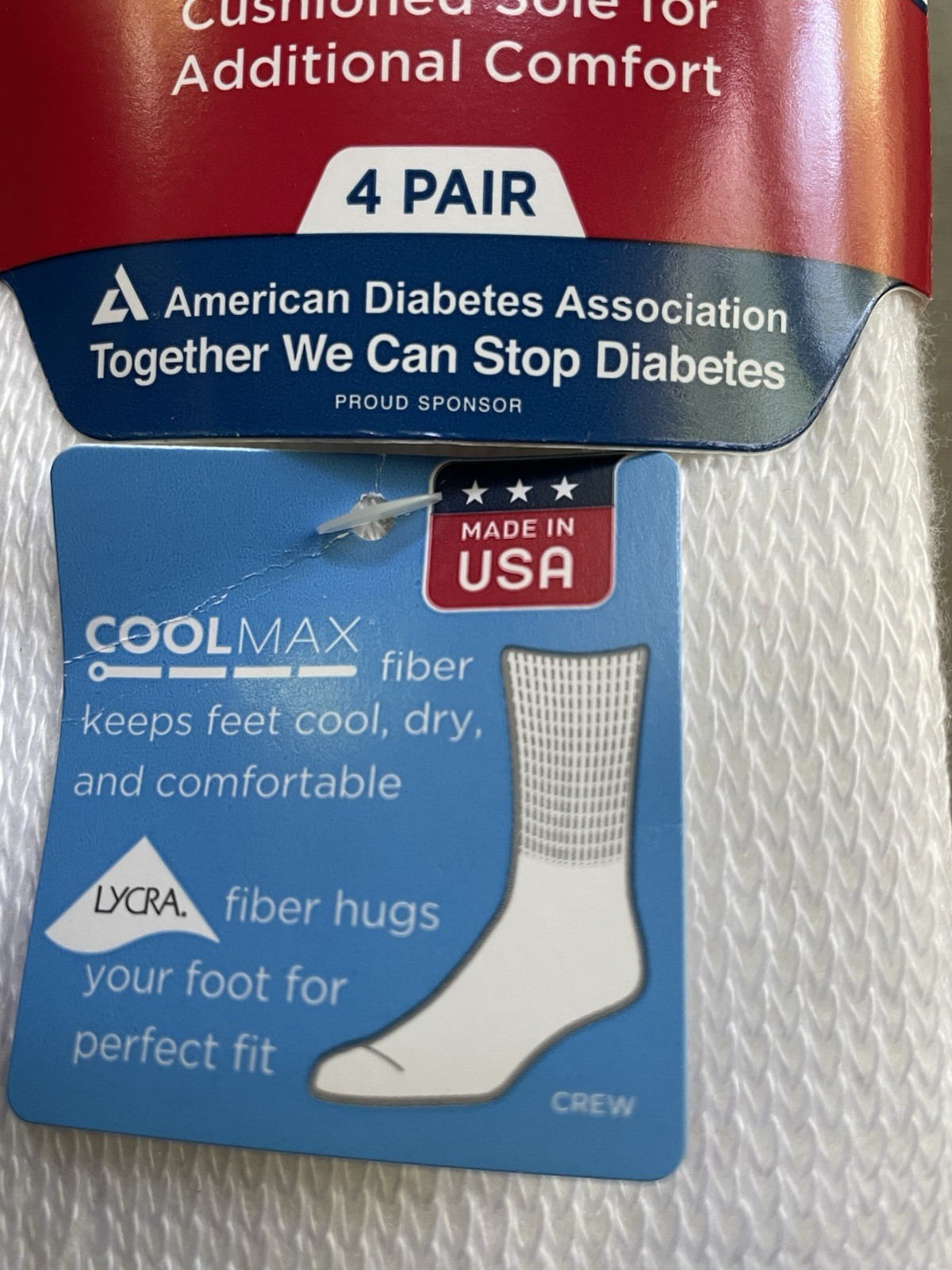 NEW MediPeds Cool Max Crew Socks 4-pk White sz Large Men 7-12 Women 10-13