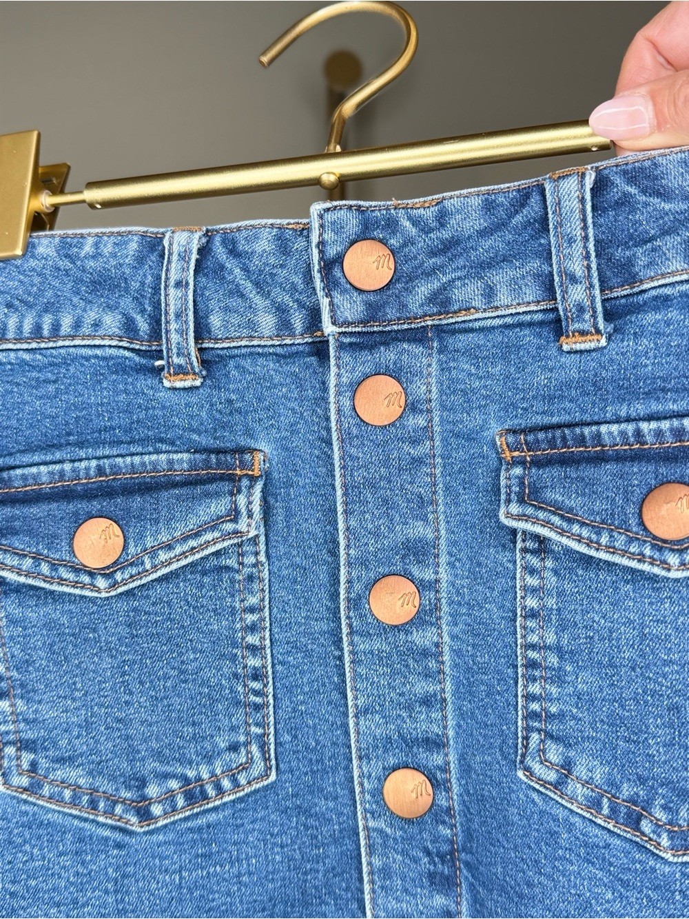 Madewell Two-Toned Blue Button-Front Denim Mini Skirt