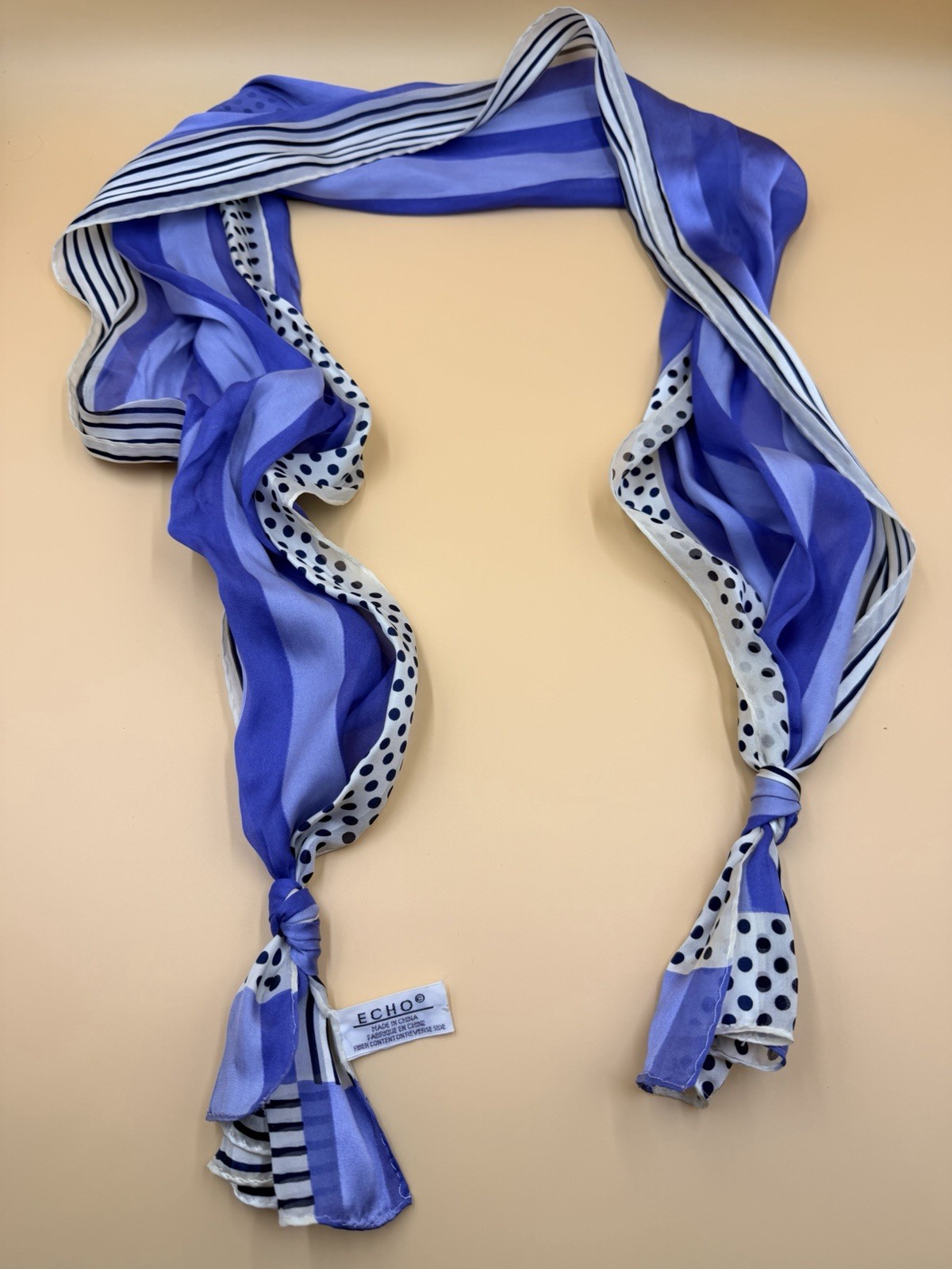 ECHO Silk Scarf Multifunctional Dot Black Blue about 60” Long