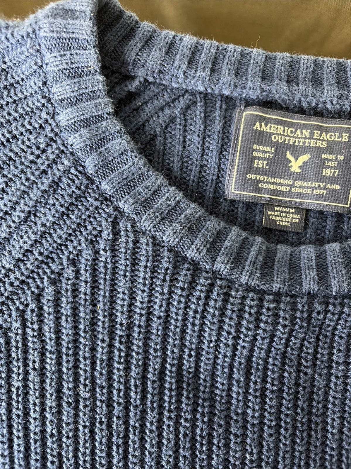 Vintage Y2K American Eagle Sweater Men Medium Blue White Colorblock Knit