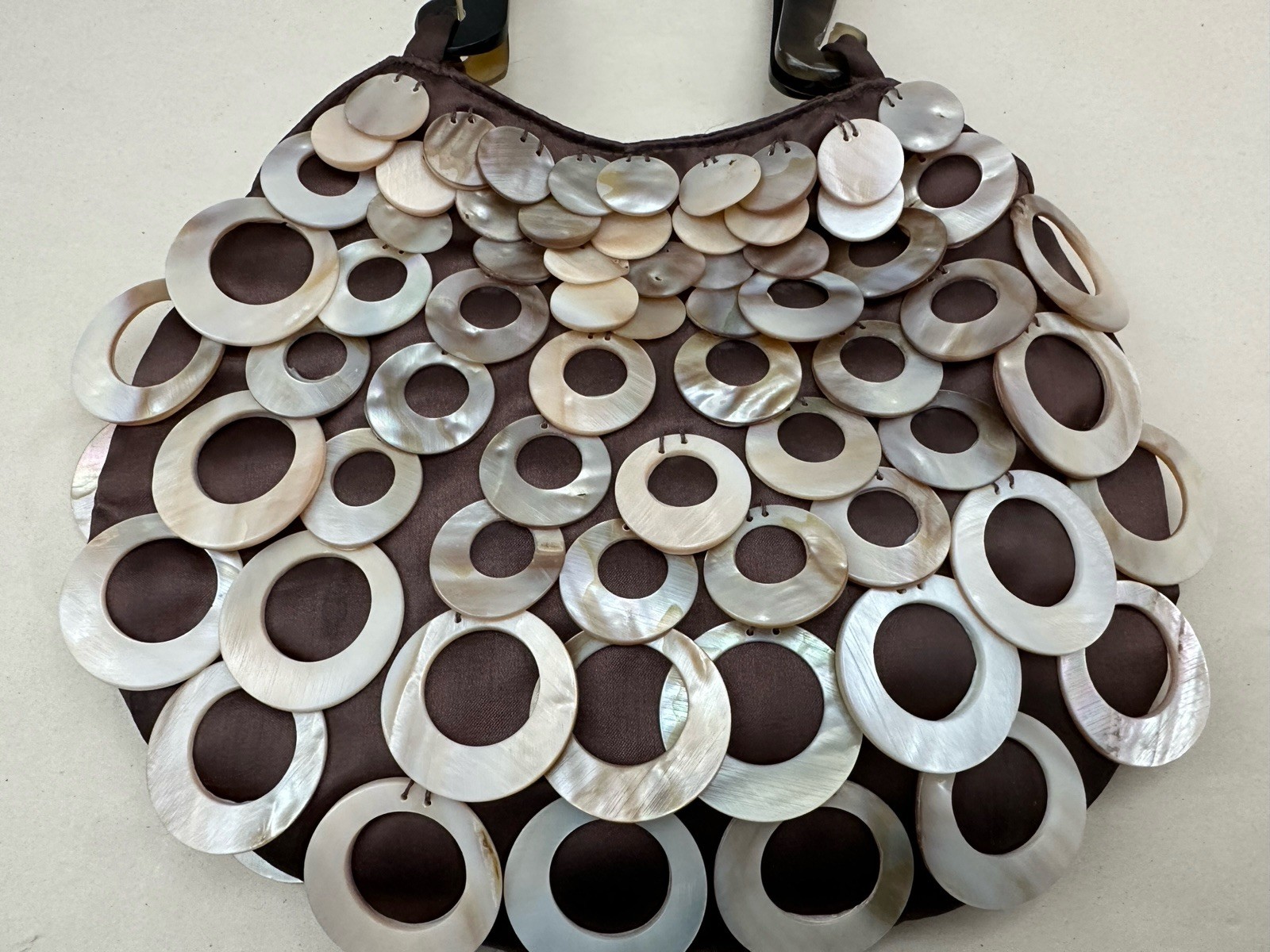 Vintage MAD by Design Medium Purse: Brown Teardrop | Spun Silk And Natural Horn