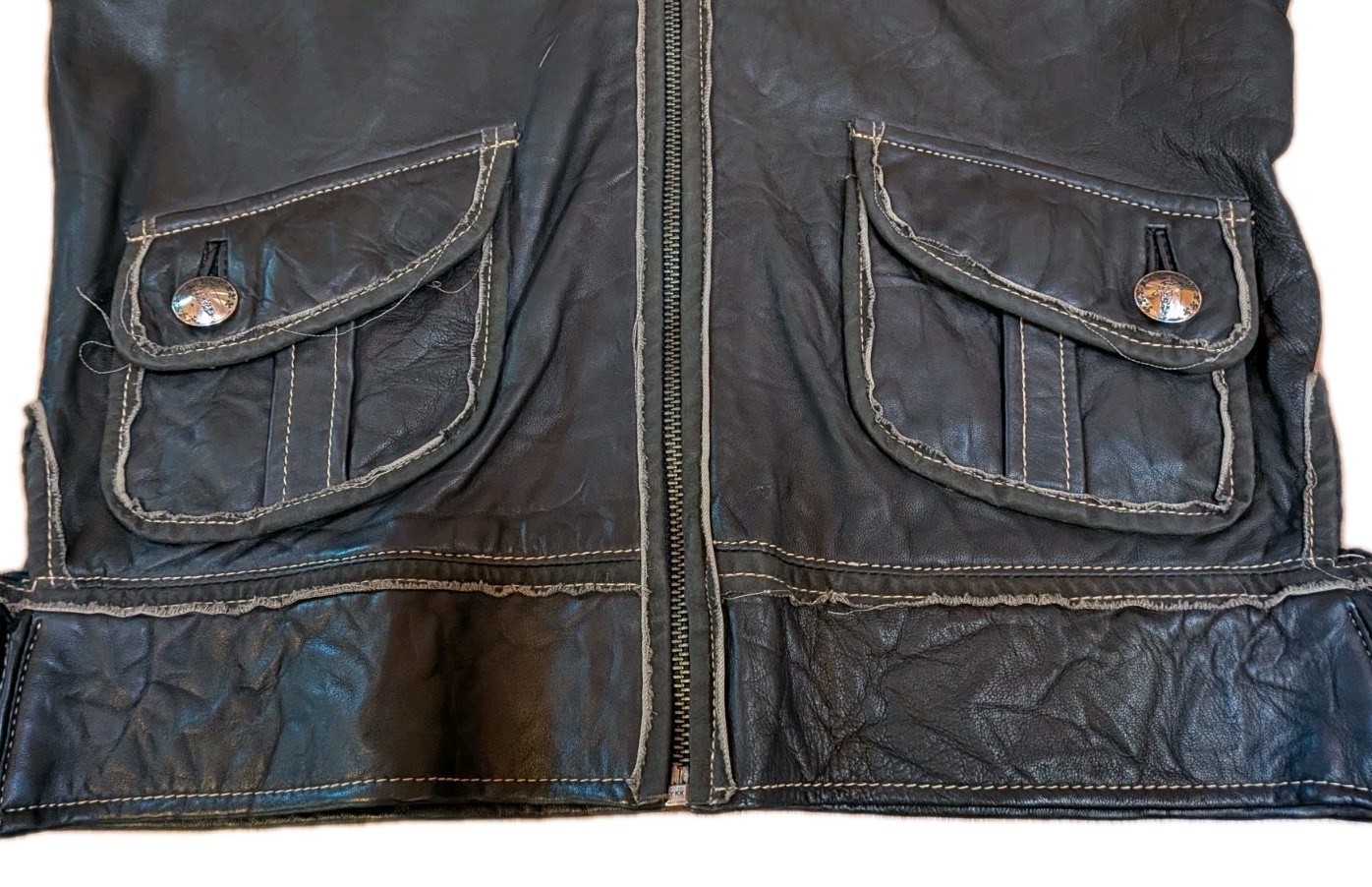 My Tribe Leather Hooded/Crop Jacket Full Zip Roll-Tap/Long Sleeve Brown Size S
