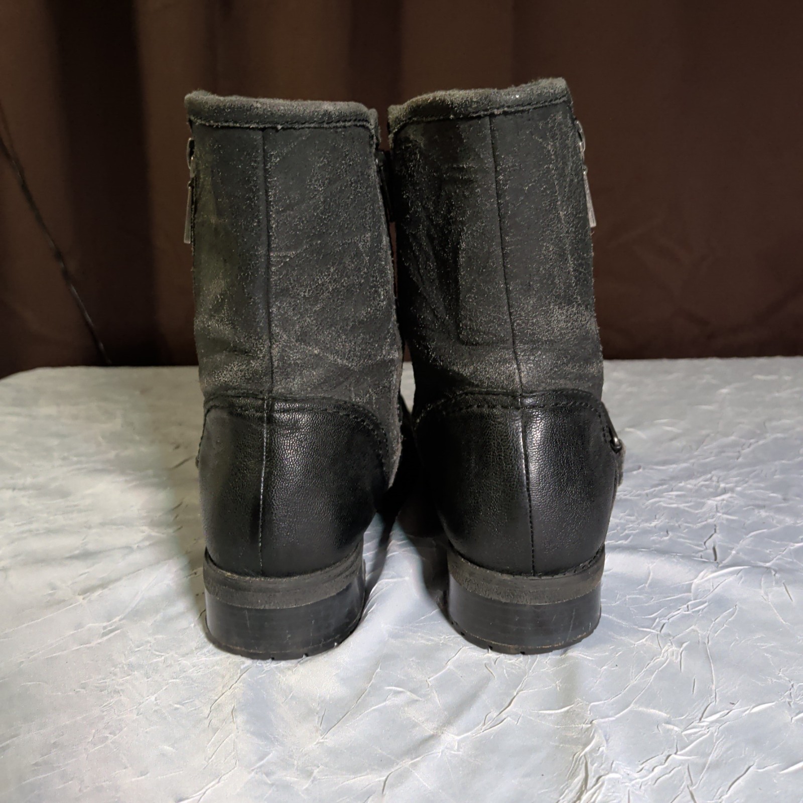 Clarks Collection Faralyn Boots Womens 8.5 M Zip Up Moto Bootie Black Distressed