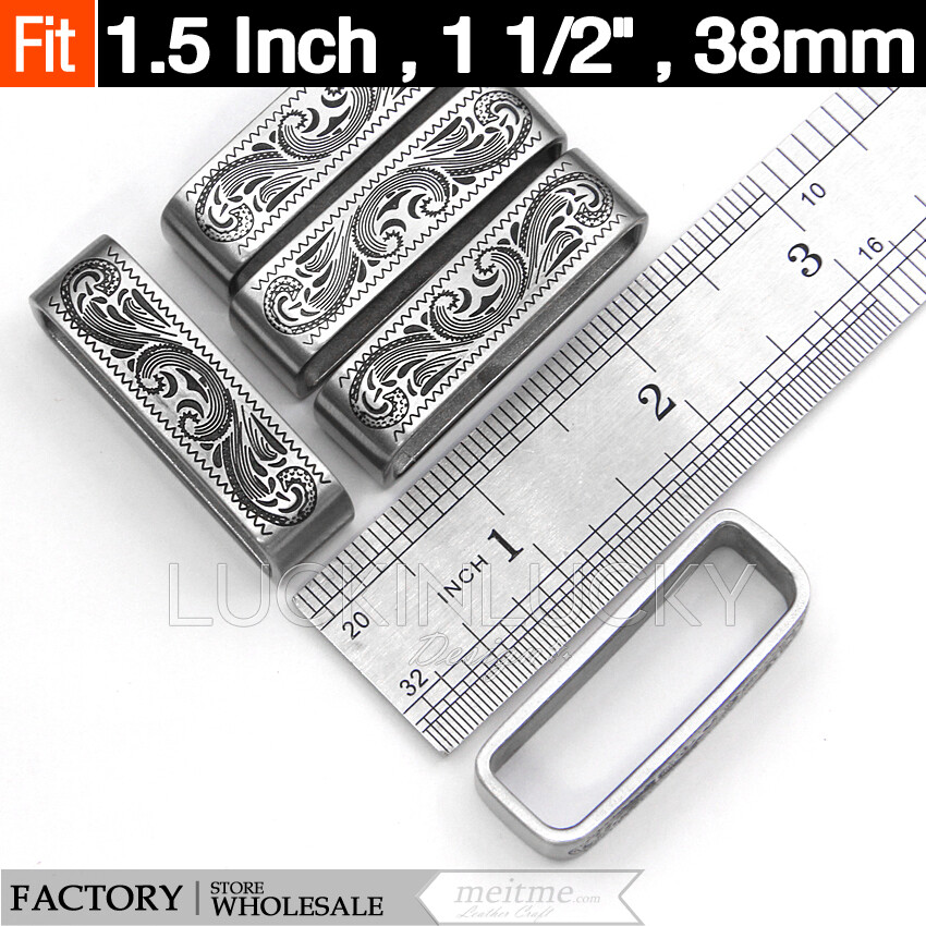 1 Pcs -Patterned loop Stainless Steel Belt Buckle – loop Belt Buckle Keeper 1.5