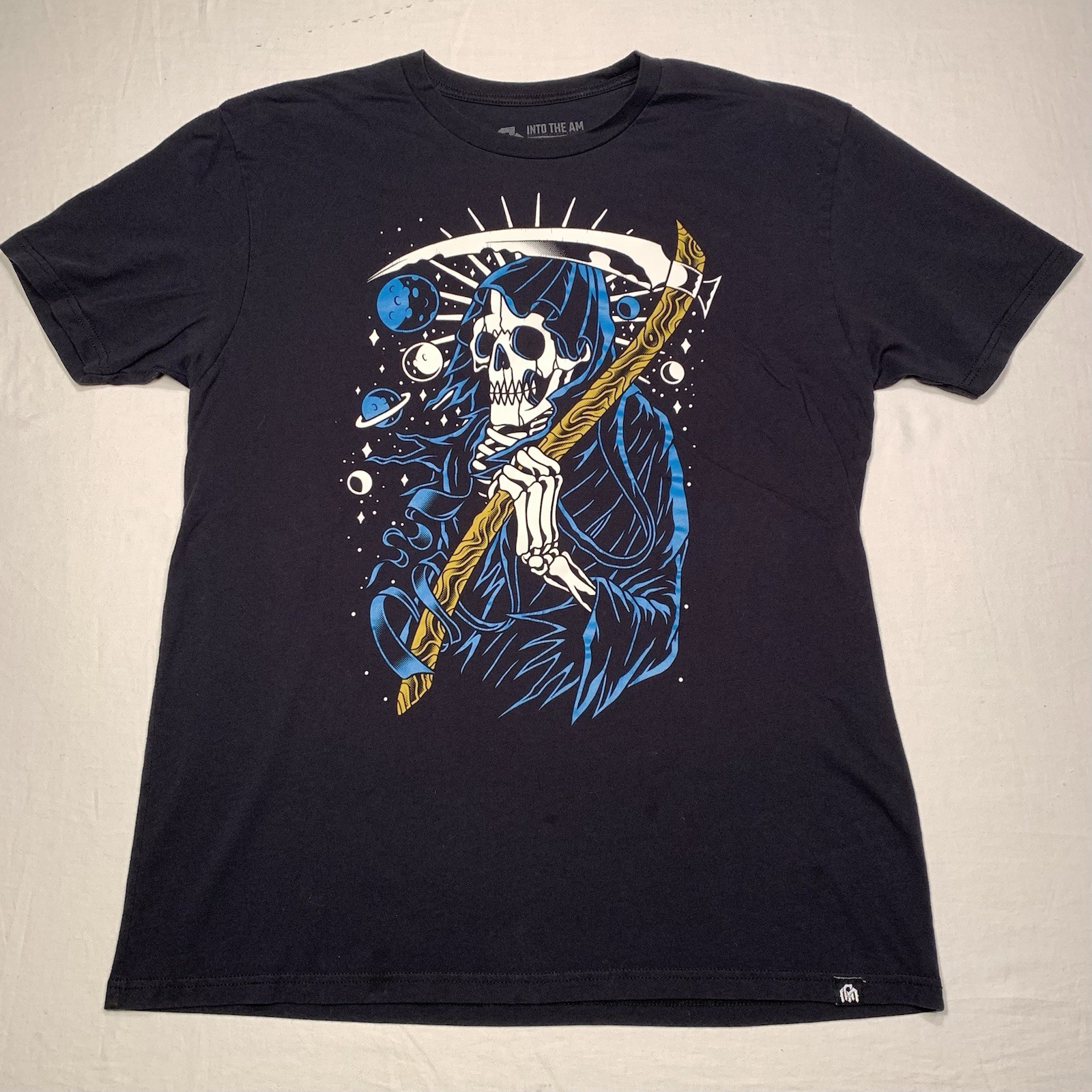 Into The AM Grim Reaper Skeleton Graphic Print Shirt Mens XL Black EDM Music Tee