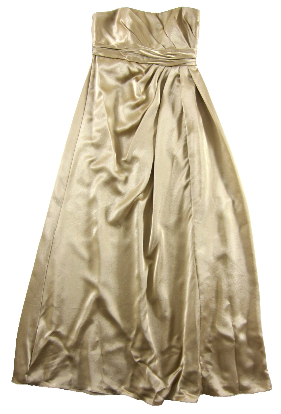 David’s Bridal Gold Shimmer Ruche Strapless Long Party Prom Bridal Gown Dress 10
