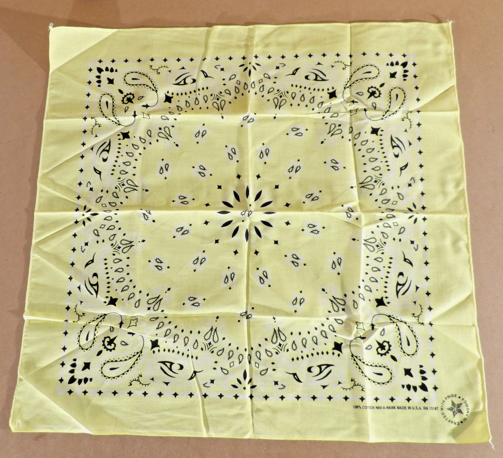Vintage Hav-A-Hank Yellow Paisley Bandana 100% Cotton RN 15187 Made in USA
