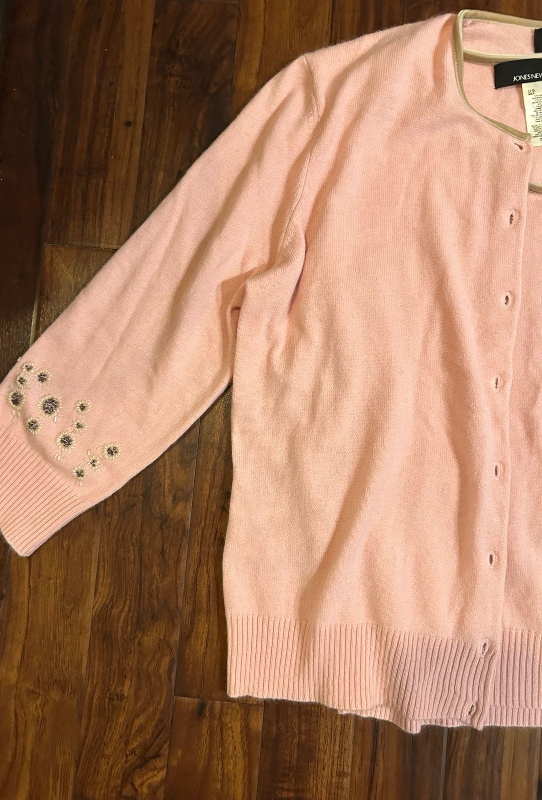 Jones New York Women’s Pink Beaded Twin Set Cardigan and Shell Size XL