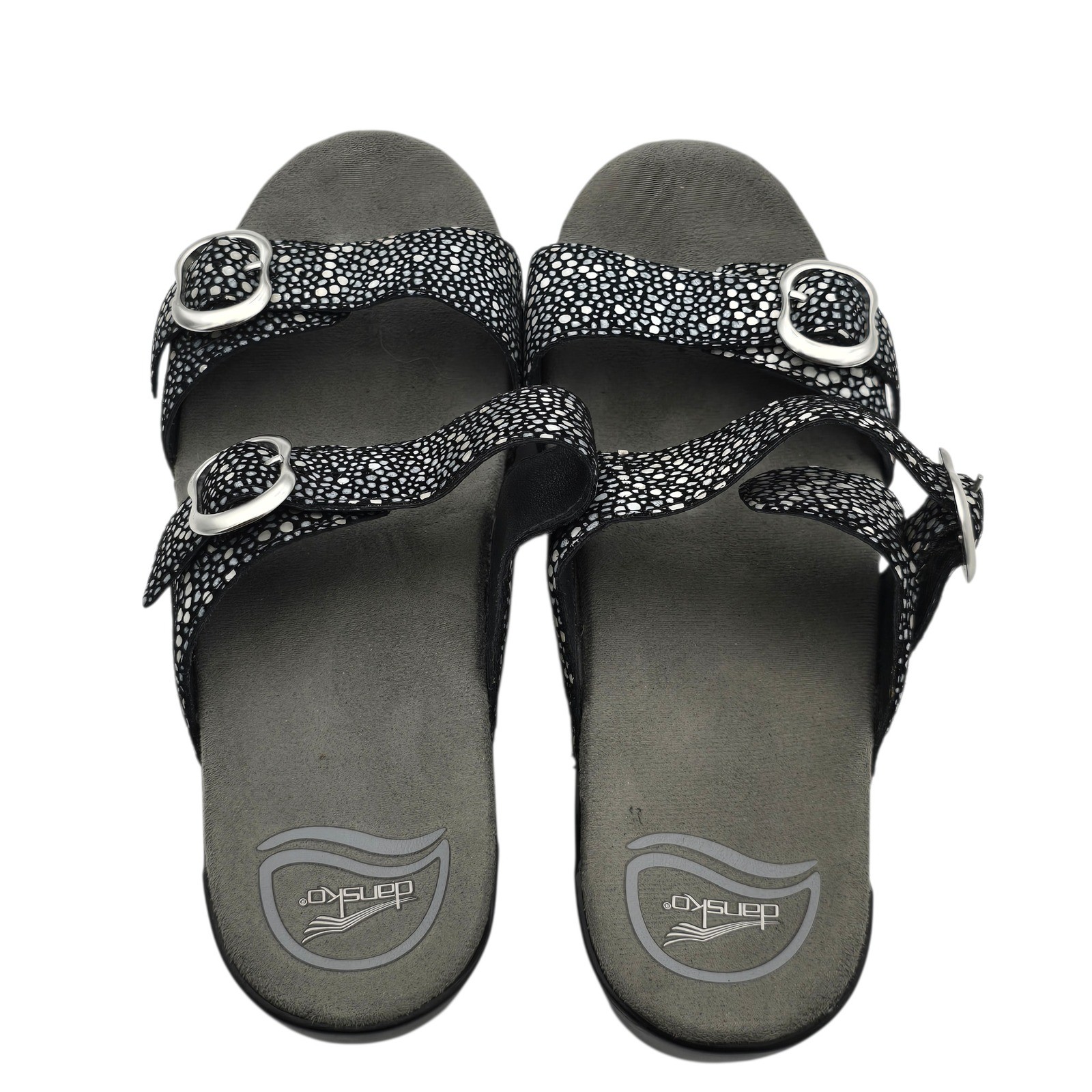 Dansko Reece Buckle Sandals Black Pebble Print Leather Comfort Size 38/7.5 Women